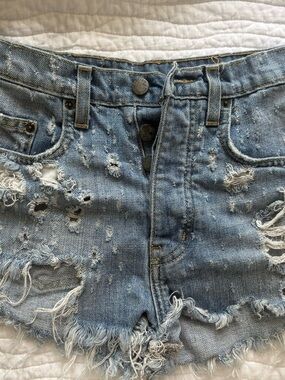 Carmar Light Blue Distressed High-Rise Denim Shorts